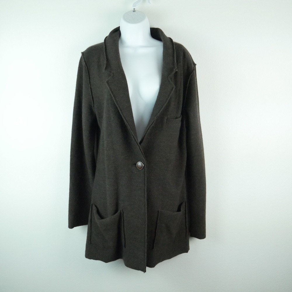 Free People Beach Merino Wool Knit Cardigan Blazer Brown Medium Sweater Academia